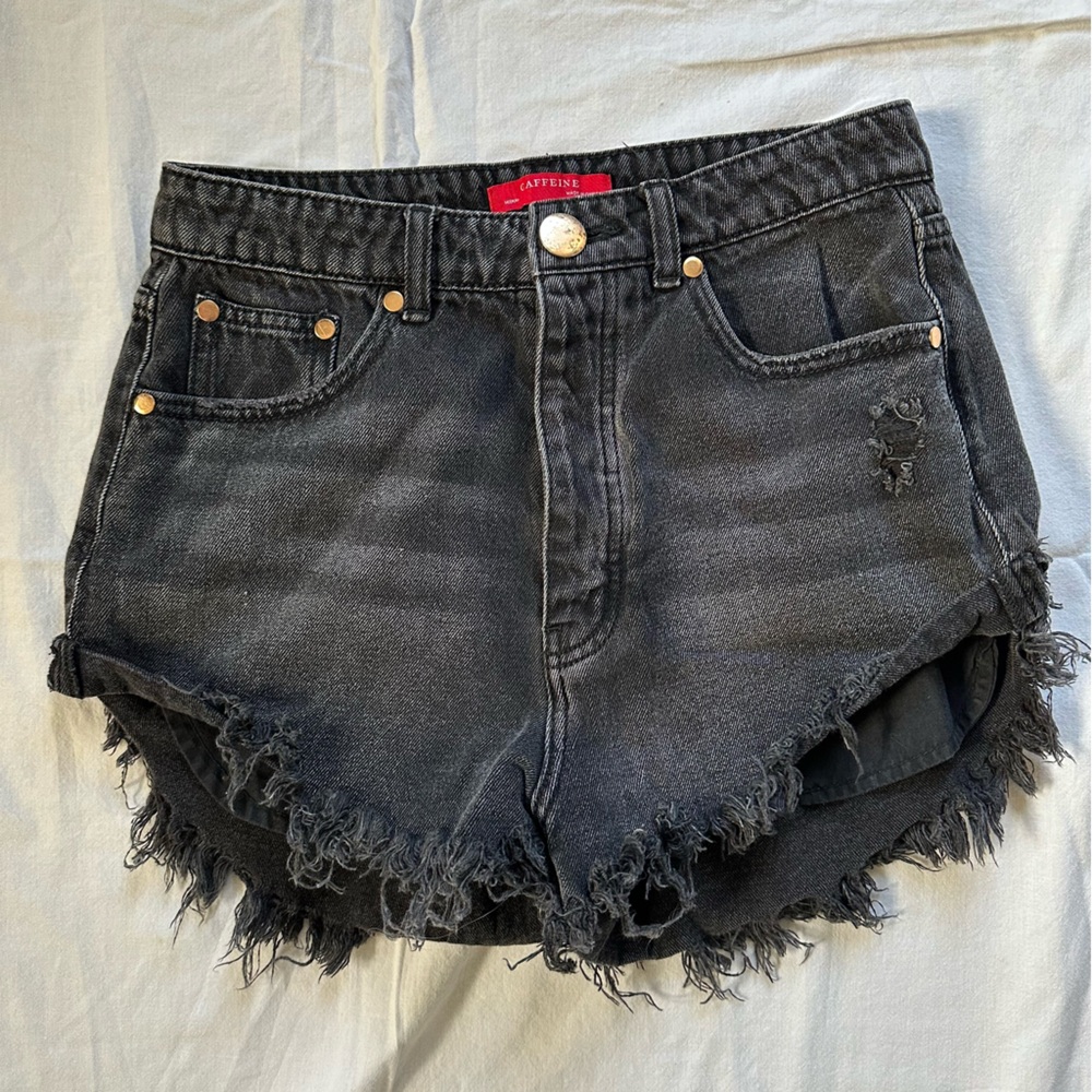 Caffeine Black Distressed Cotton Denim Women Shorts Medium
